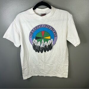 Vintage 80s 1988 Oneita One Earth People Nature Bluebird Woman Shirt Size Medium